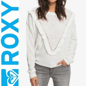 Roxy Knit Ruffle Pointelle Sweater Medium NWT